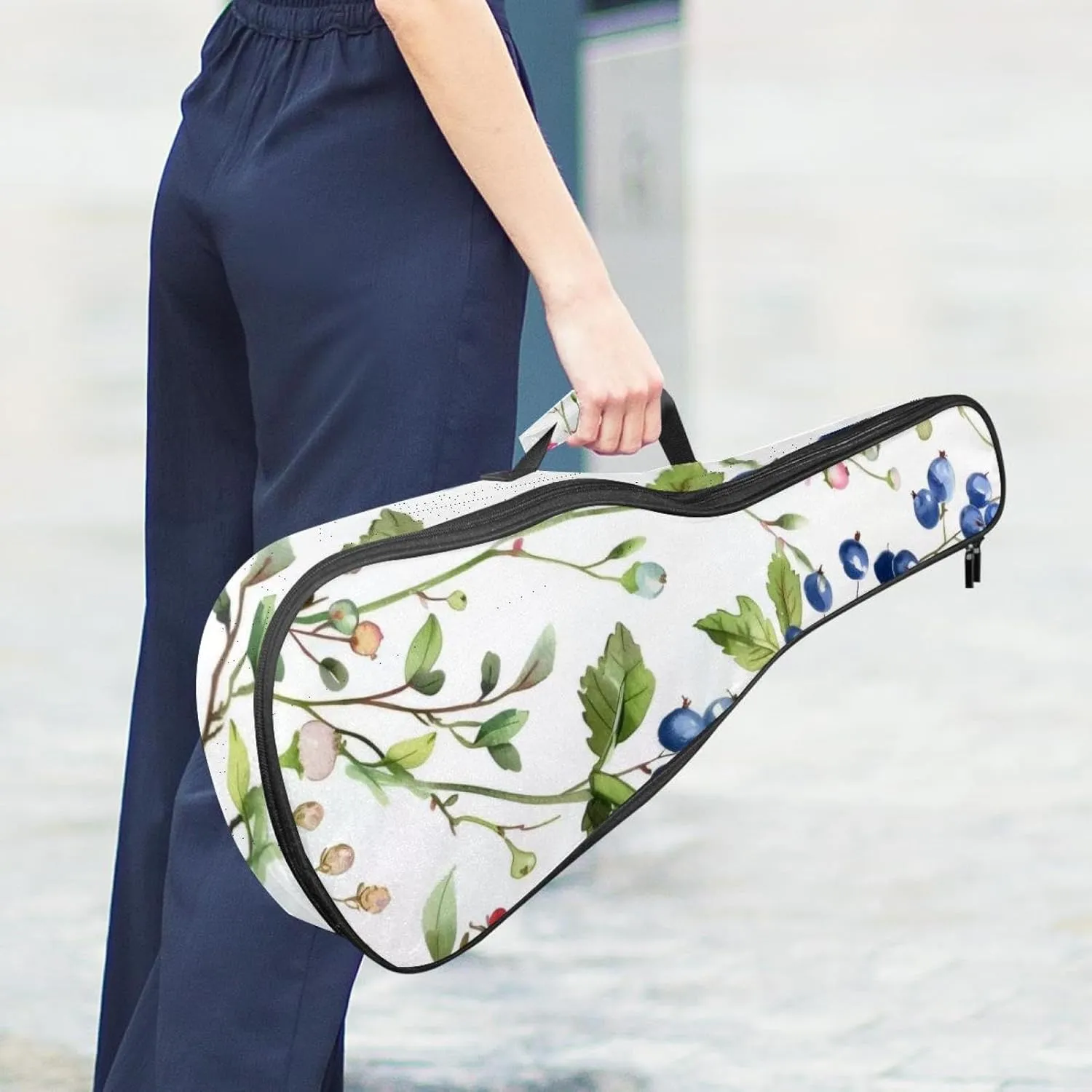 Concert Ukulele Case Sprigs of Plants and Wild Berries Soft Thick Padded Ukulele Backpack 10MM thick Sponge Padding