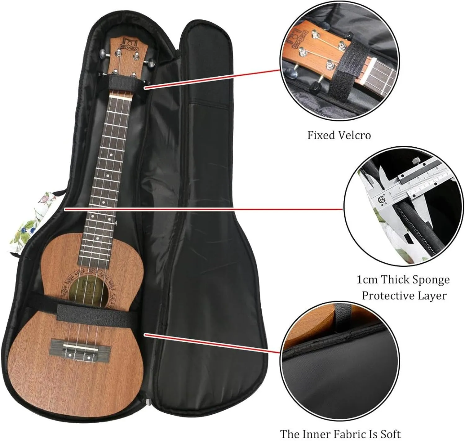 Concert Ukulele Case Sprigs of Plants and Wild Berries Soft Thick Padded Ukulele Backpack 10MM thick Sponge Padding
