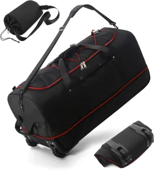 CONTAIL 32” Soft-side 110L Expandable 140L Rolling Duffle Bag with 2 Inline Wheels,Convertible Weekend Travel Bag with Bungee-Cord System,Black-red