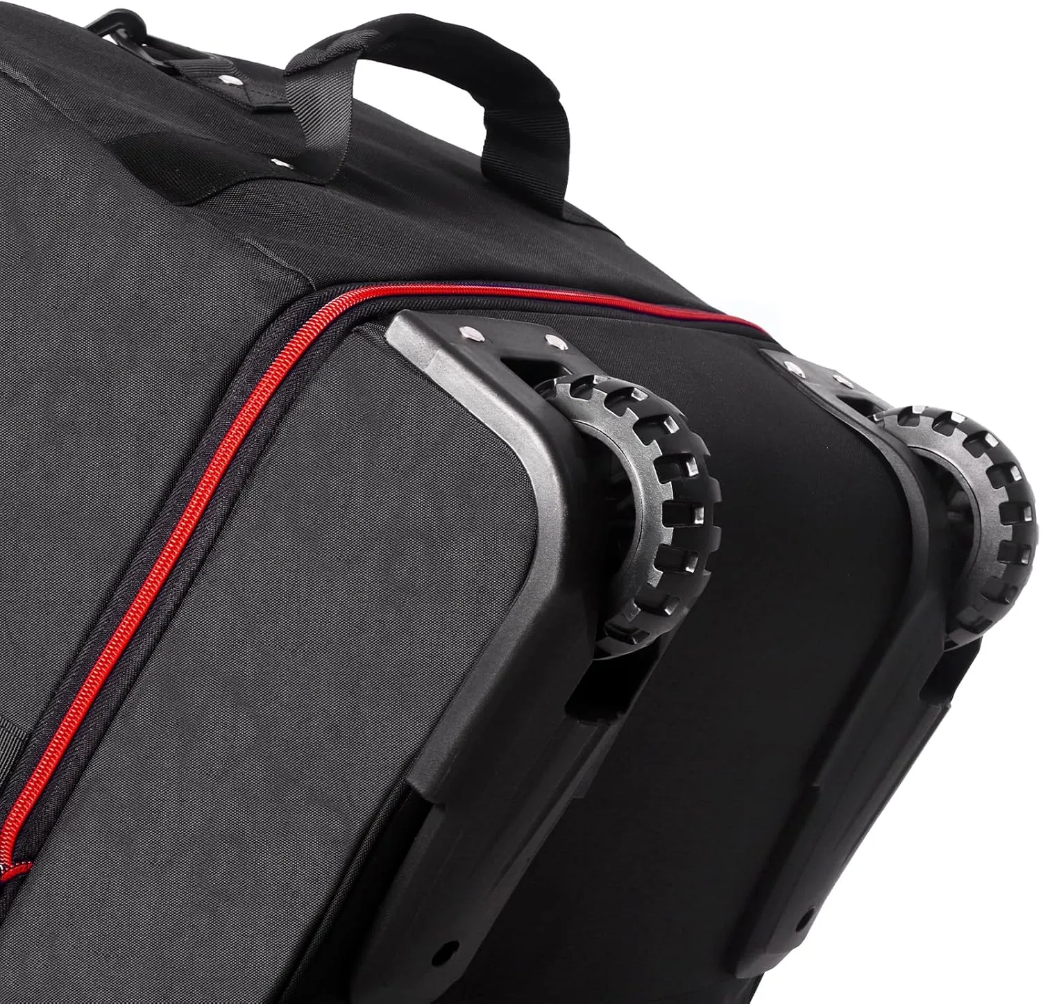 CONTAIL 32” Soft-side 110L Expandable 140L Rolling Duffle Bag with 2 Inline Wheels,Convertible Weekend Travel Bag with Bungee-Cord System,Black-red
