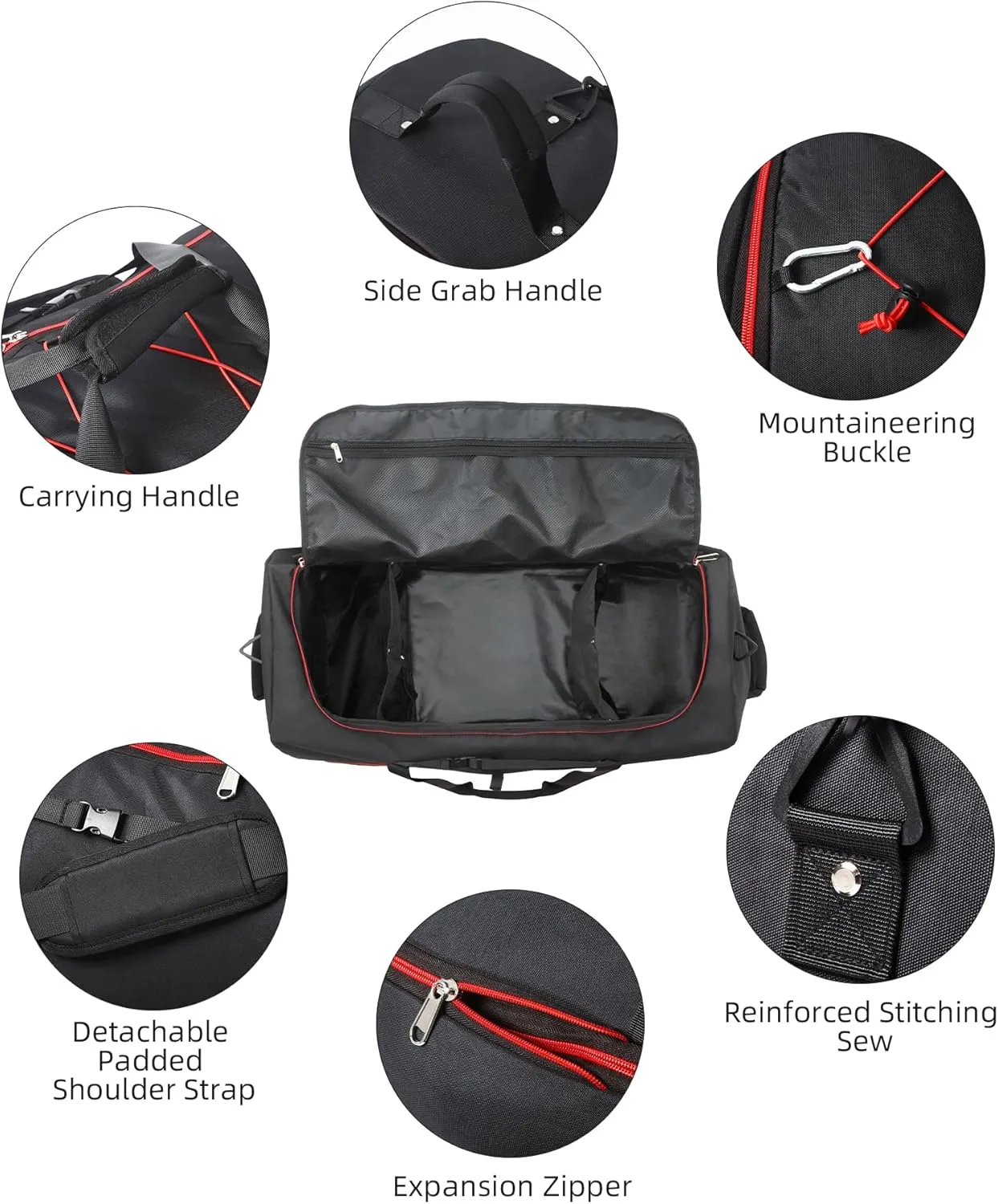 CONTAIL 32” Soft-side 110L Expandable 140L Rolling Duffle Bag with 2 Inline Wheels,Convertible Weekend Travel Bag with Bungee-Cord System,Black-red