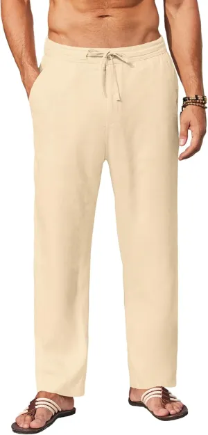 COOFANDY Men's Casual Linen Pants Elastic Waist Drawstring Yoga Beach Pants Lightweight Loose Fit Trousers with Pockets