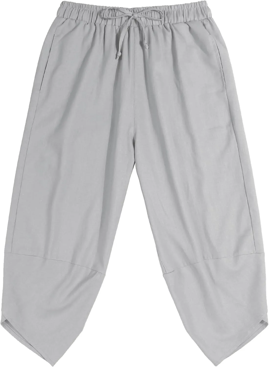 COOFANDY Men's Linen Harem Capri Pants Lightweight Loose 3/4 Shorts Drawstring Elastic Waist Casual Beach Boho Yoga Trousers