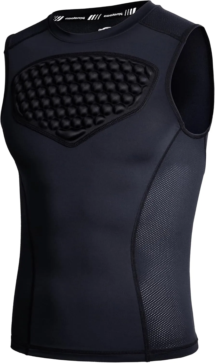 COOLOMG Adult Baseball Chest Protector Mens Padded Shirt Heart Guard Sternum Protection for Football Lacrosse Softball