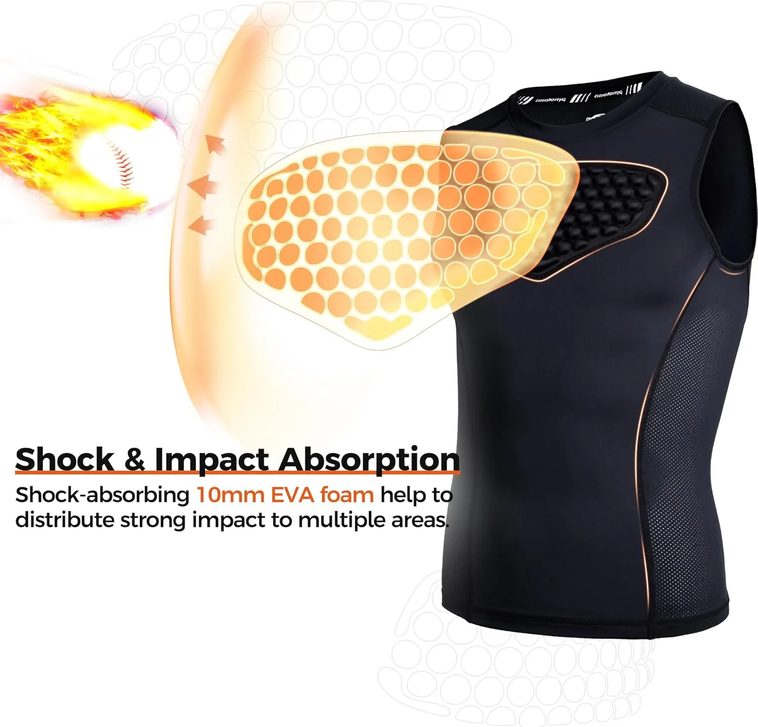COOLOMG Adult Baseball Chest Protector Mens Padded Shirt Heart Guard Sternum Protection for Football Lacrosse Softball