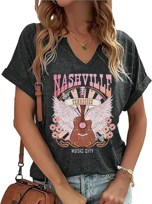 Country Music Tshirt for Women Vintage Nashville Tennessee Graphic Shirts Music Lovers Summer Vacation Top Shirt Tee