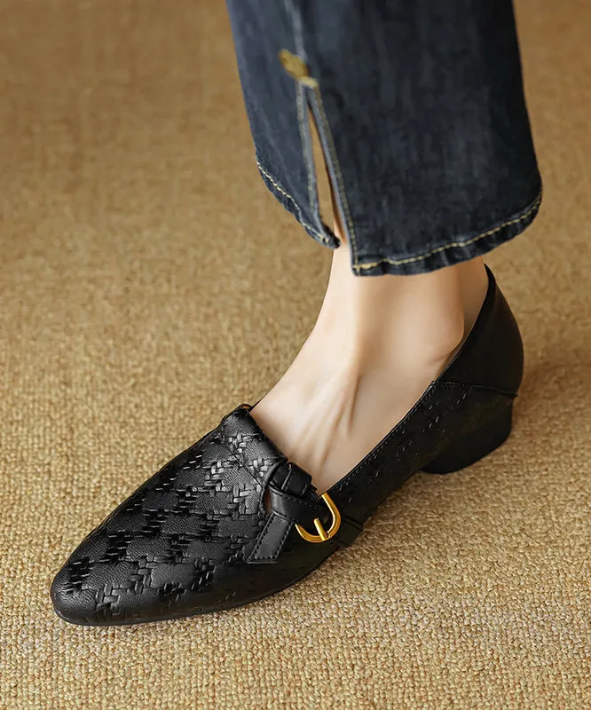 Cowhide Handmade Shoes Flat Feet Pointed Toe Brown Leather
