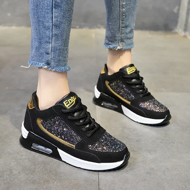 Creamtopmall Air-cushioned Flat Vulcanized Bling Sneakers