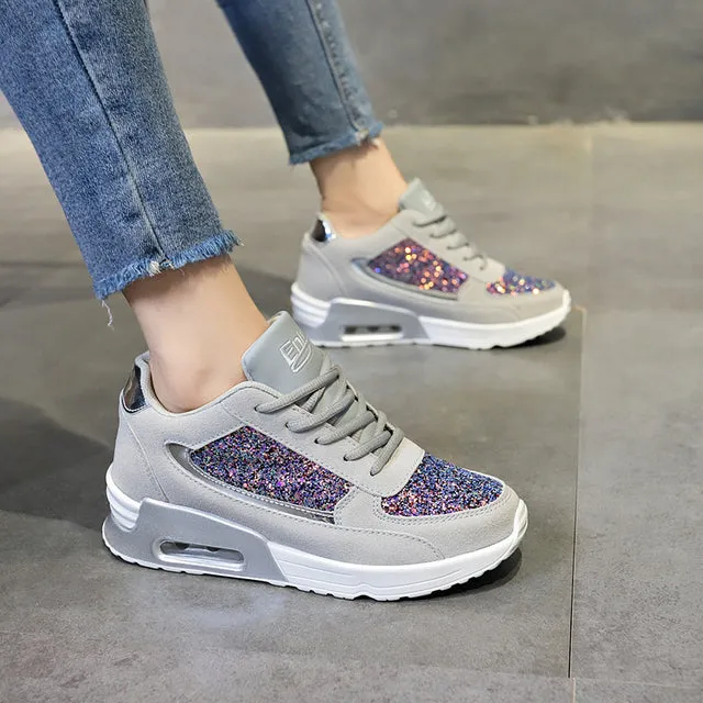 Creamtopmall Air-cushioned Flat Vulcanized Bling Sneakers