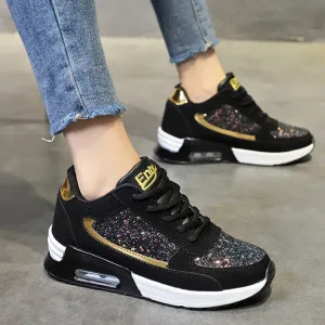 Creamtopmall Air-cushioned Flat Vulcanized Bling Sneakers