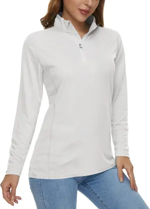 CRYSULLY Women's Long Sleeve Shirts Sun Protection 1/4 Zip Summer Quick Dry Hiking Shirts