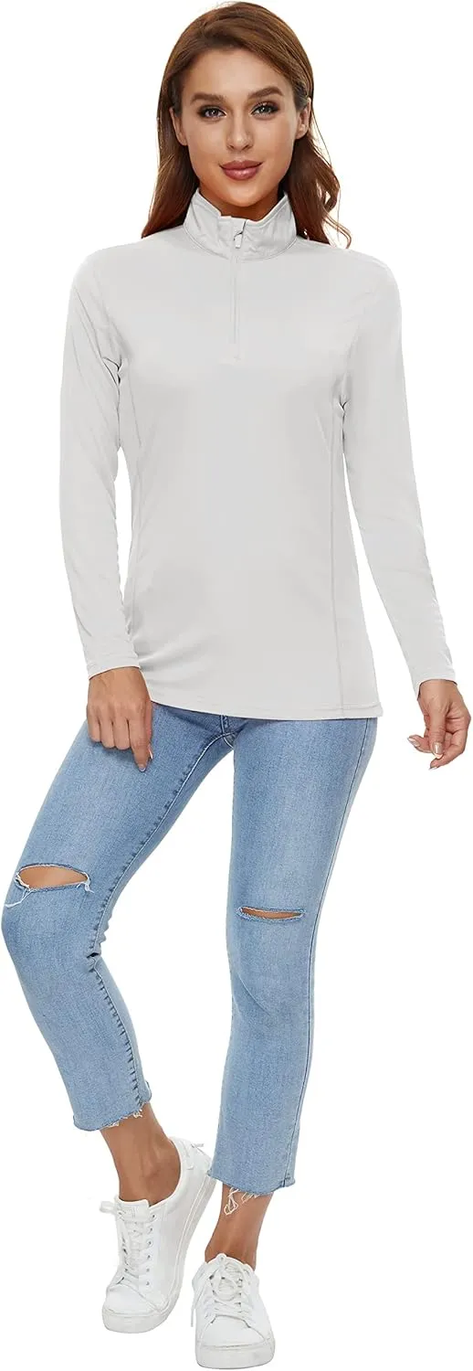 CRYSULLY Women's Long Sleeve Shirts Sun Protection 1/4 Zip Summer Quick Dry Hiking Shirts