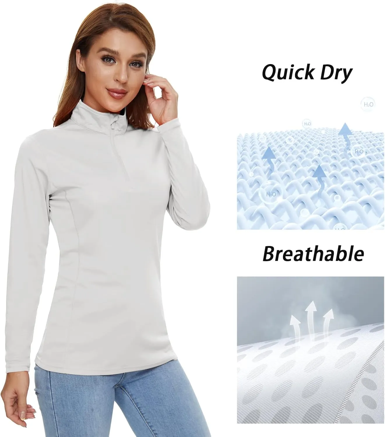 CRYSULLY Women's Long Sleeve Shirts Sun Protection 1/4 Zip Summer Quick Dry Hiking Shirts