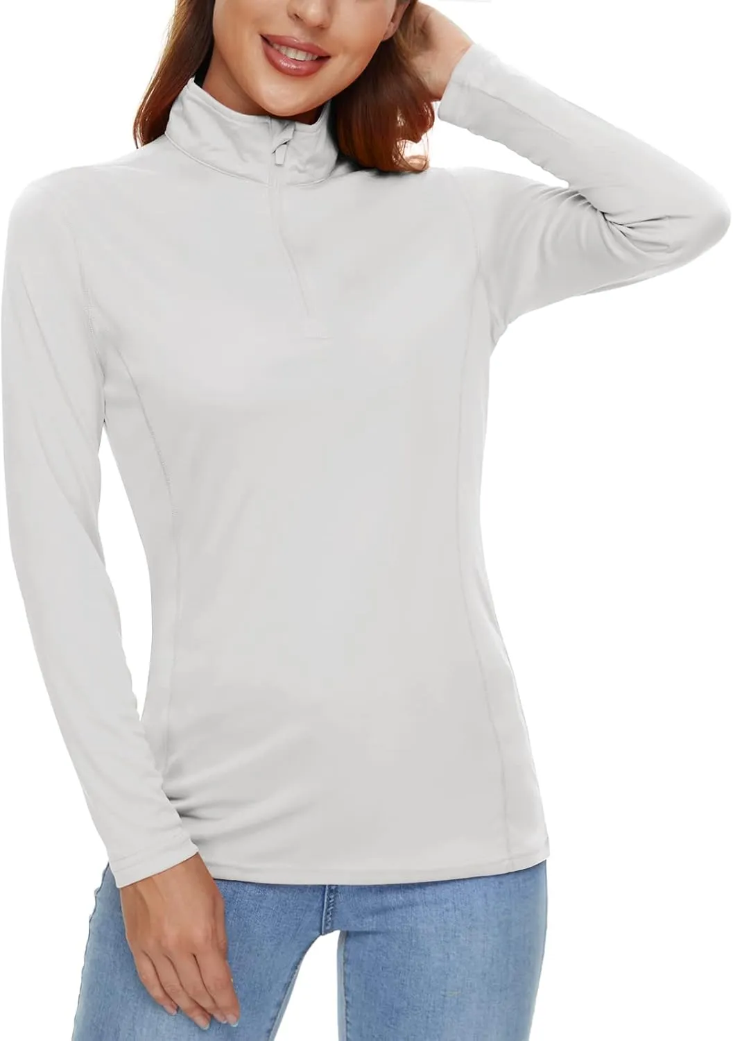 CRYSULLY Women's Long Sleeve Shirts Sun Protection 1/4 Zip Summer Quick Dry Hiking Shirts
