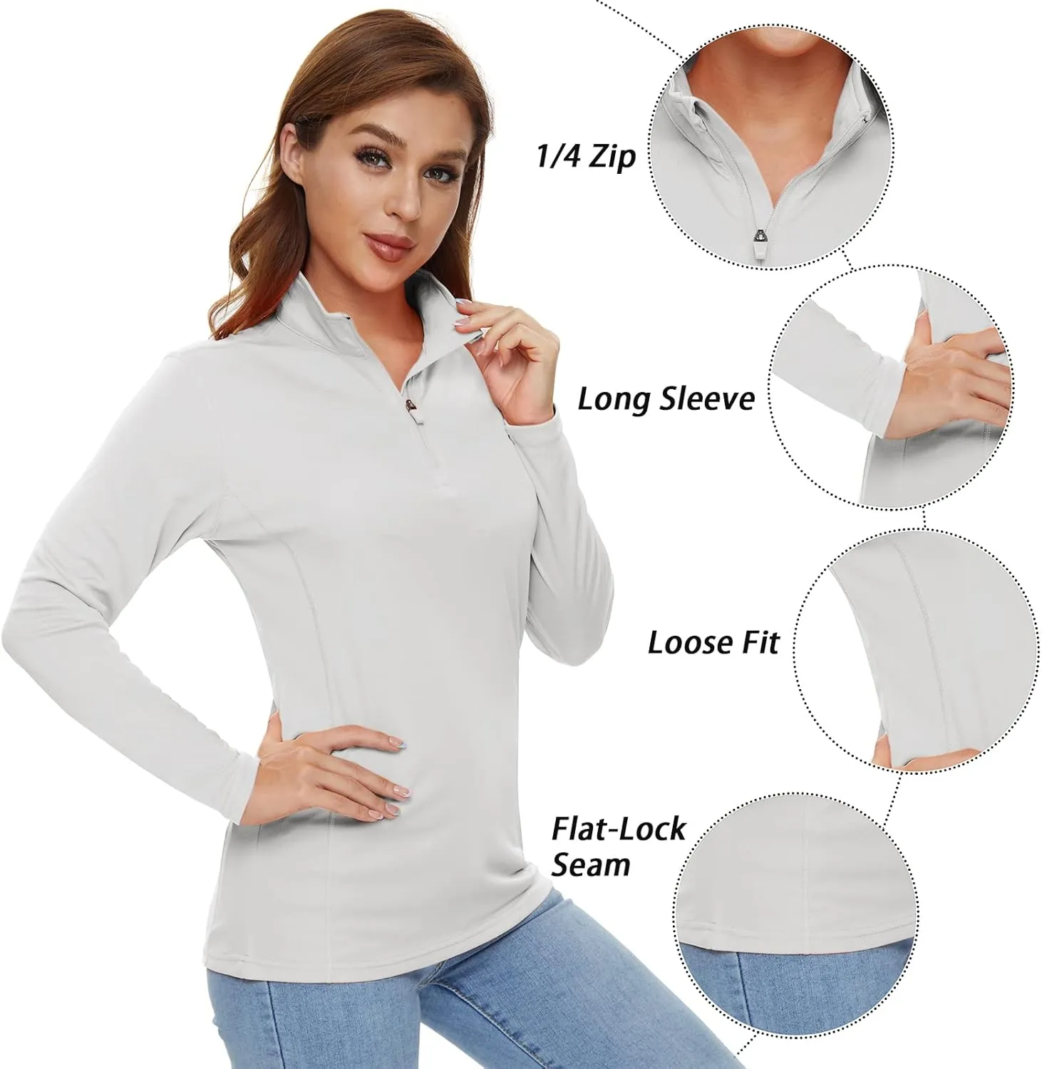 CRYSULLY Women's Long Sleeve Shirts Sun Protection 1/4 Zip Summer Quick Dry Hiking Shirts