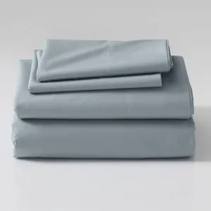 Cuddledown Signature Organic Percale Sheet Set | 100% Organic Cotton | Premium Quality | Soft | Breathable | Deep Pockets | 4 Piece Set | King Size | Steel Blue