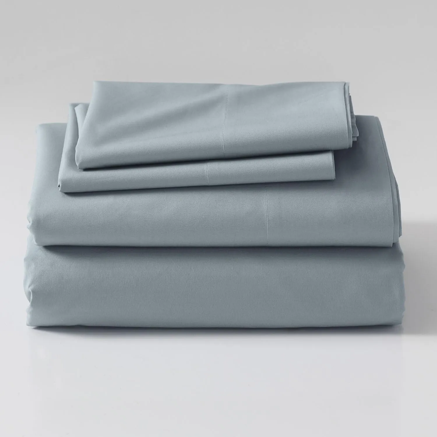 Cuddledown Signature Organic Percale Sheet Set | 100% Organic Cotton | Premium Quality | Soft | Breathable | Deep Pockets | 4 Piece Set | King Size | Steel Blue