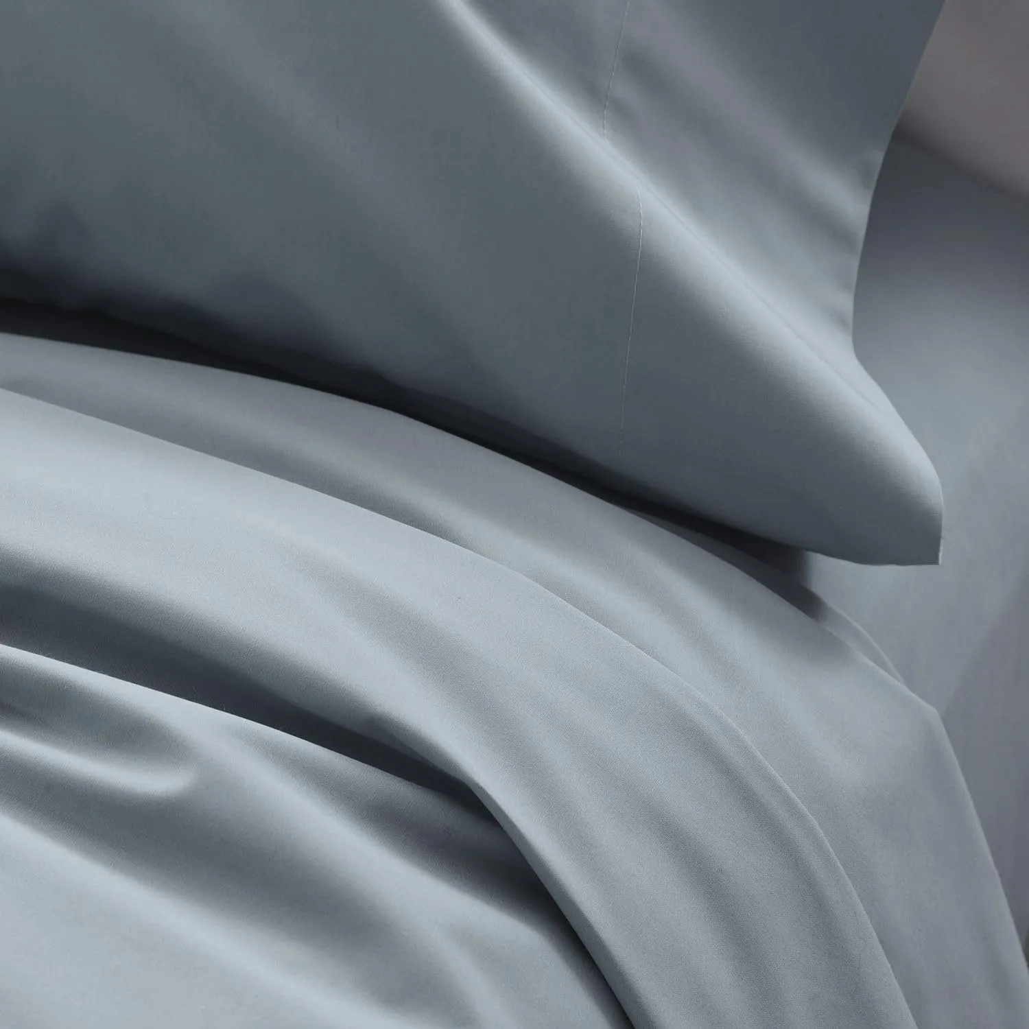 Cuddledown Signature Organic Percale Sheet Set | 100% Organic Cotton | Premium Quality | Soft | Breathable | Deep Pockets | 4 Piece Set | King Size | Steel Blue