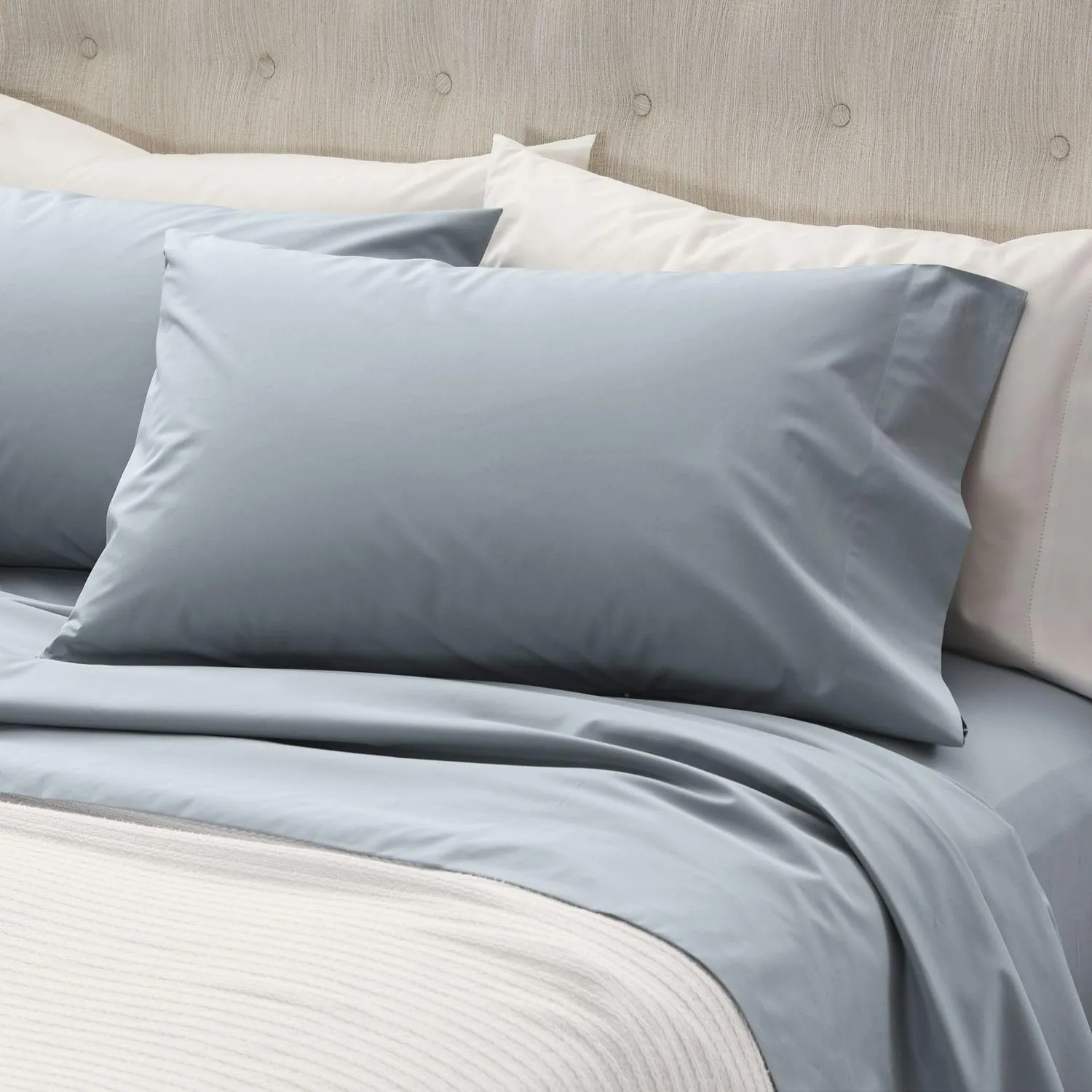 Cuddledown Signature Organic Percale Sheet Set | 100% Organic Cotton | Premium Quality | Soft | Breathable | Deep Pockets | 4 Piece Set | King Size | Steel Blue