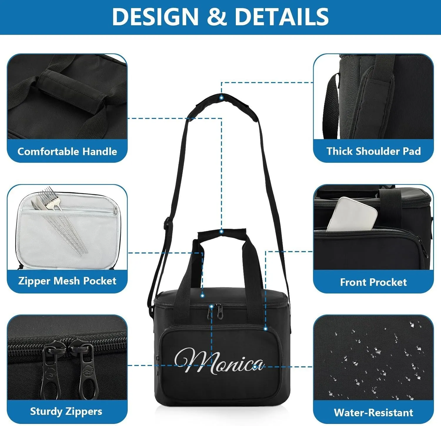 Custom Soft Cooler Bag with Zipper Personalized Portable Insulated Travel Cooler for Beach Camping Work Lunchbox for Women Men