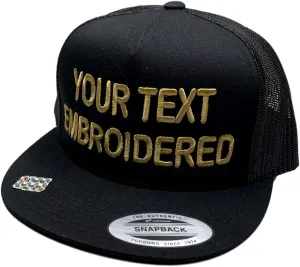 Custom Trucker Flatbill Hat YP 6006 Embroidered Your Text Snapback
