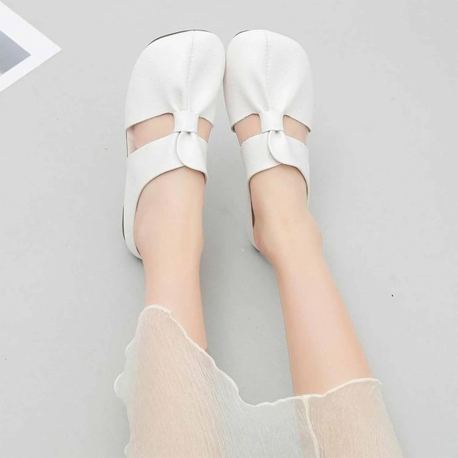Cut Out Design Flat Mules, Women's Round Toe Mules, Flat Mules with Bow, Soft, Wear-Resistant and Non-Slip