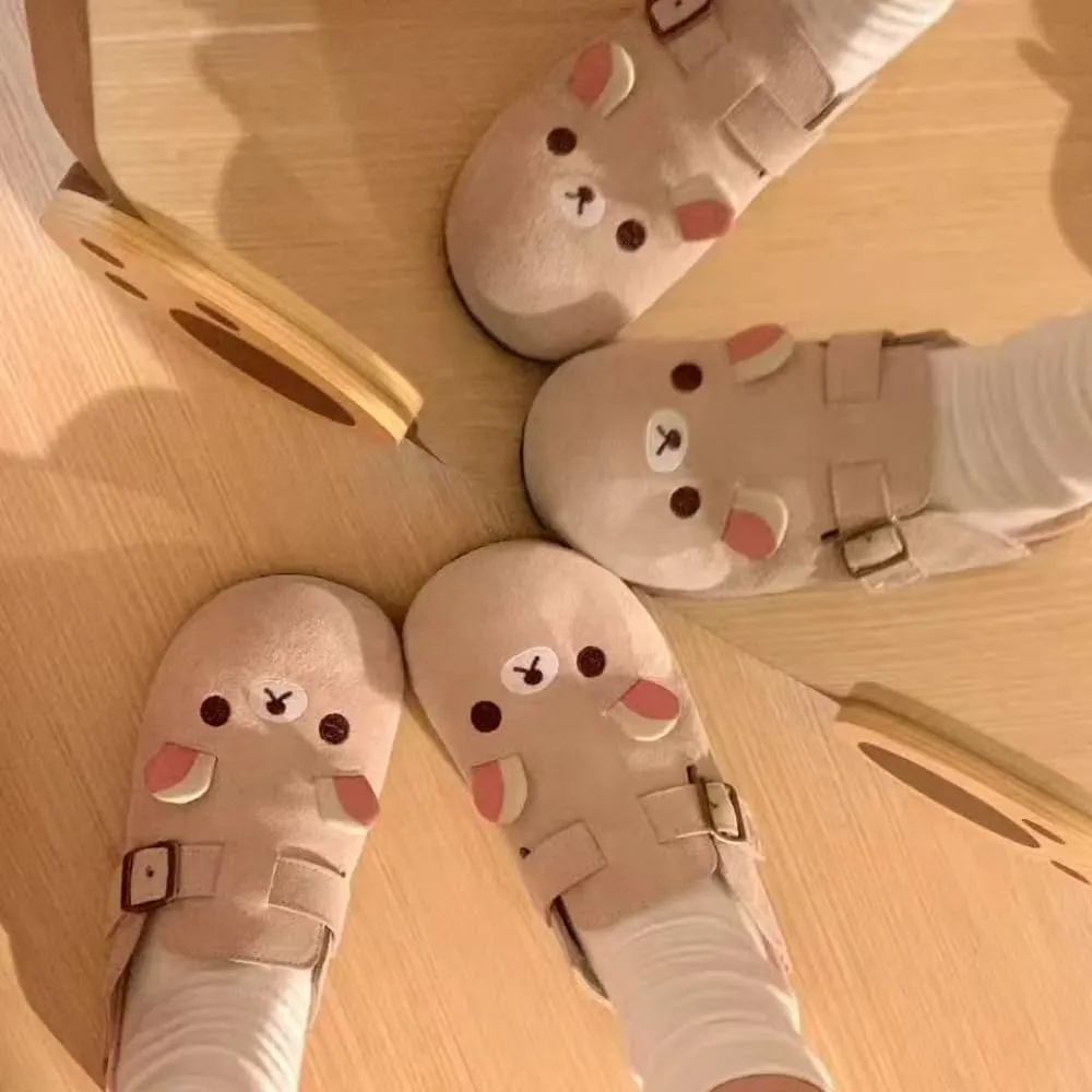 Cute Bear Clogs Slip on Mules for Women Girl Suede Comfort House Slippers Non Slip Chunky Sole Round Toe Casual Walking Slides Wide Retro Preppy Back To School Gifts for Girls Daughters Granddaughters
