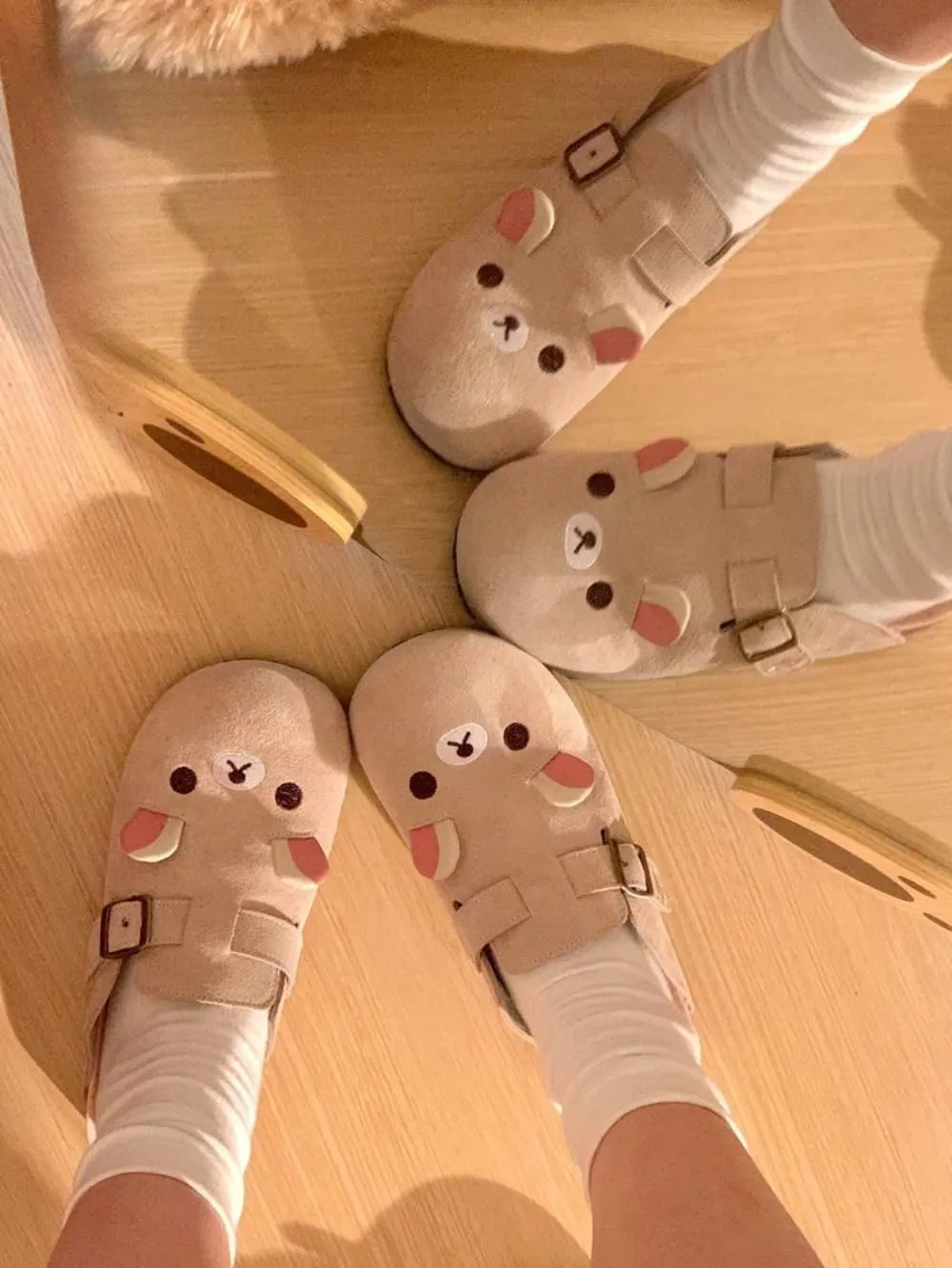 Cute Bear Clogs Slip on Mules for Women Girl Suede Comfort House Slippers Non Slip Chunky Sole Round Toe Casual Walking Slides Wide Retro Preppy Back To School Gifts for Girls Daughters Granddaughters