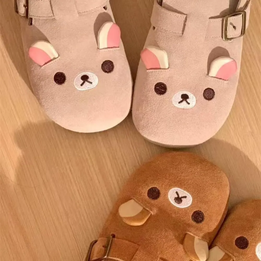 Cute Bear Clogs Slip on Mules for Women Girl Suede Comfort House Slippers Non Slip Chunky Sole Round Toe Casual Walking Slides Wide Retro Preppy Back To School Gifts for Girls Daughters Granddaughters