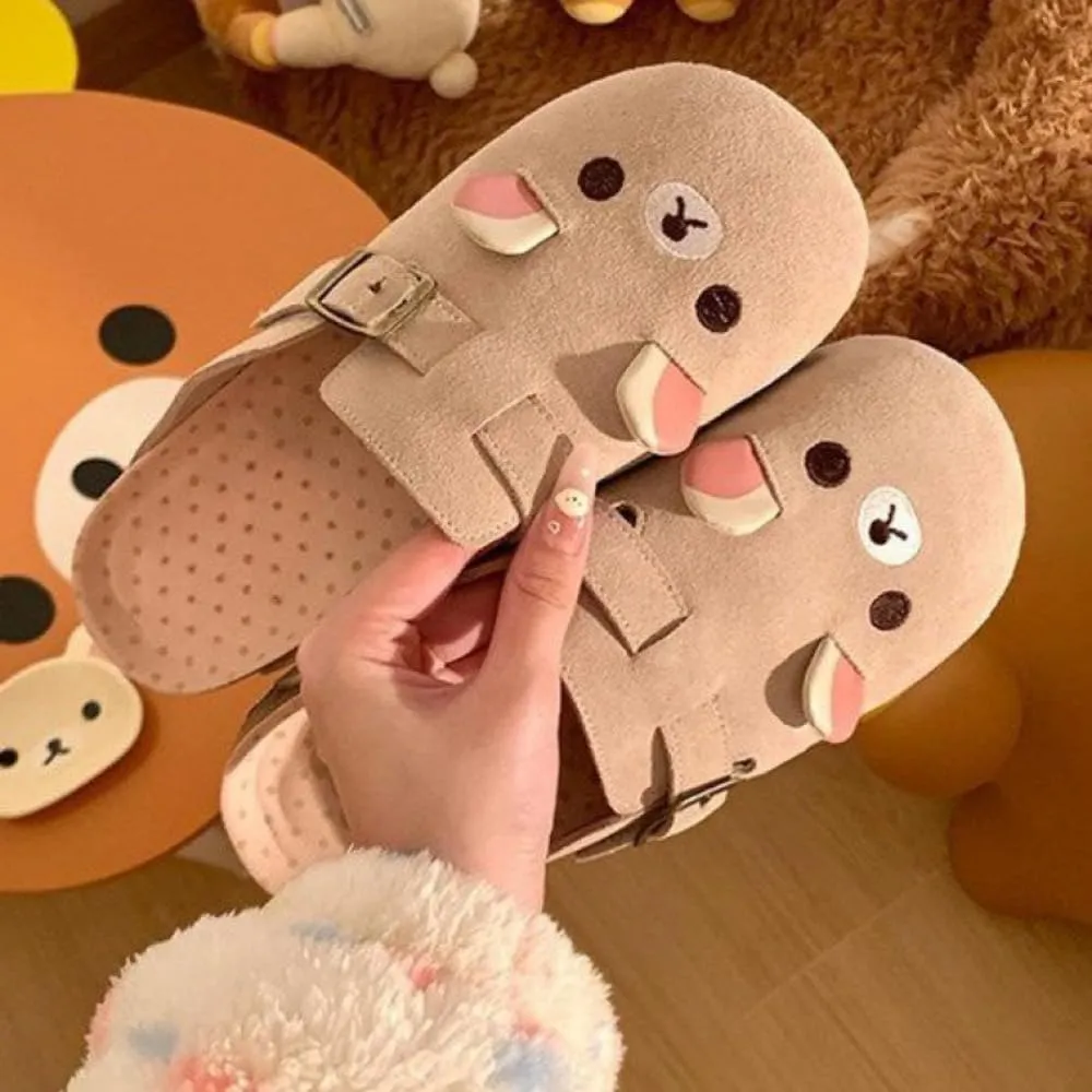 Cute Bear Clogs Slip on Mules for Women Girl Suede Comfort House Slippers Non Slip Chunky Sole Round Toe Casual Walking Slides Wide Retro Preppy Back To School Gifts for Girls Daughters Granddaughters