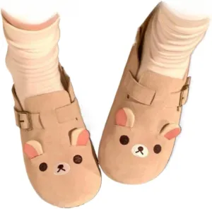 Cute Bear Clogs Slip on Mules for Women Girl Suede Comfort House Slippers Non Slip Chunky Sole Round Toe Casual Walking Slides Wide Retro Preppy Back To School Gifts for Girls Daughters Granddaughters