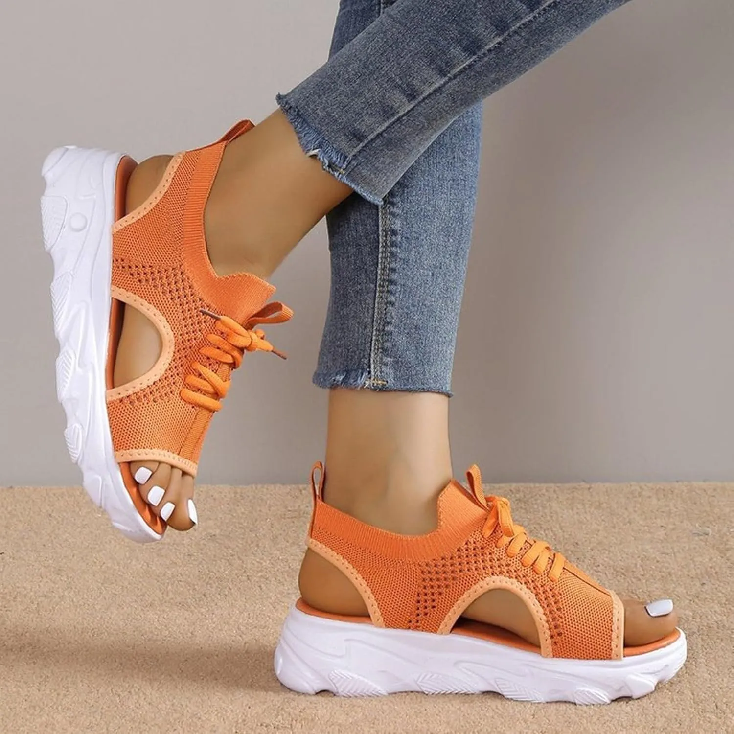 Cute Sandals for Women Summer Washable Slingback Orthopedic Slide Sport Sandals Causal Mesh Open Toe Platform Wedge Sandal with Arch Support Comfy Sports Knit Shoes