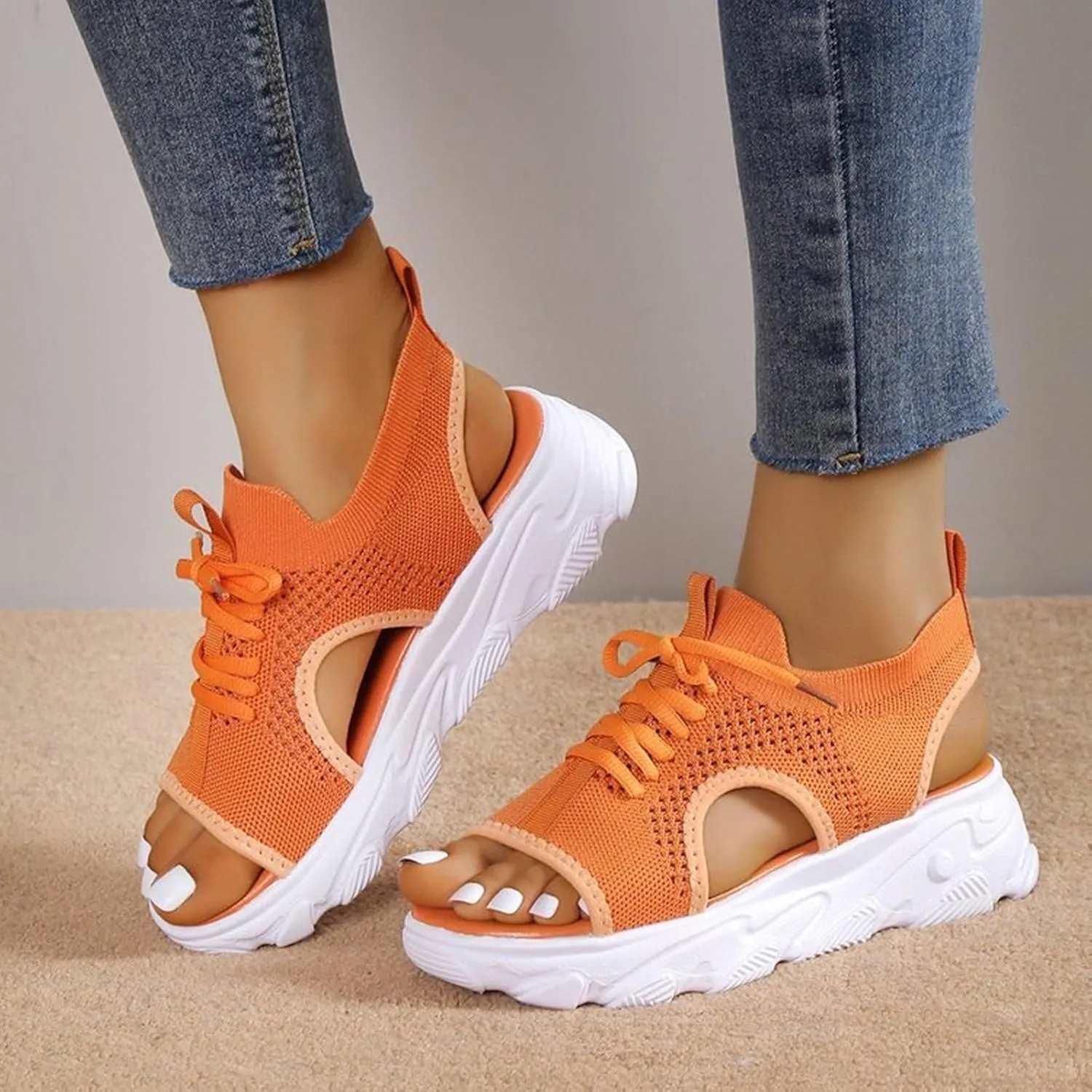 Cute Sandals for Women Summer Washable Slingback Orthopedic Slide Sport Sandals Causal Mesh Open Toe Platform Wedge Sandal with Arch Support Comfy Sports Knit Shoes