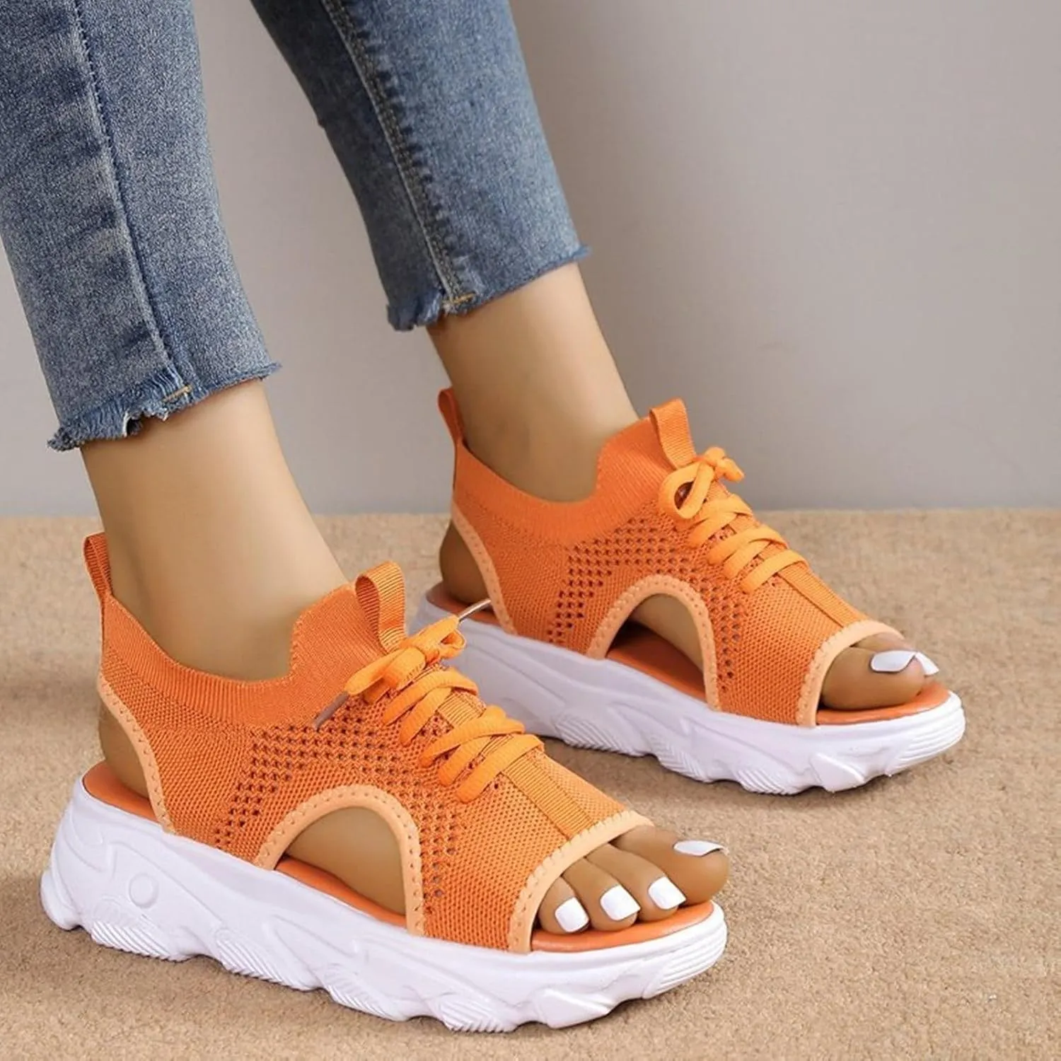 Cute Sandals for Women Summer Washable Slingback Orthopedic Slide Sport Sandals Causal Mesh Open Toe Platform Wedge Sandal with Arch Support Comfy Sports Knit Shoes