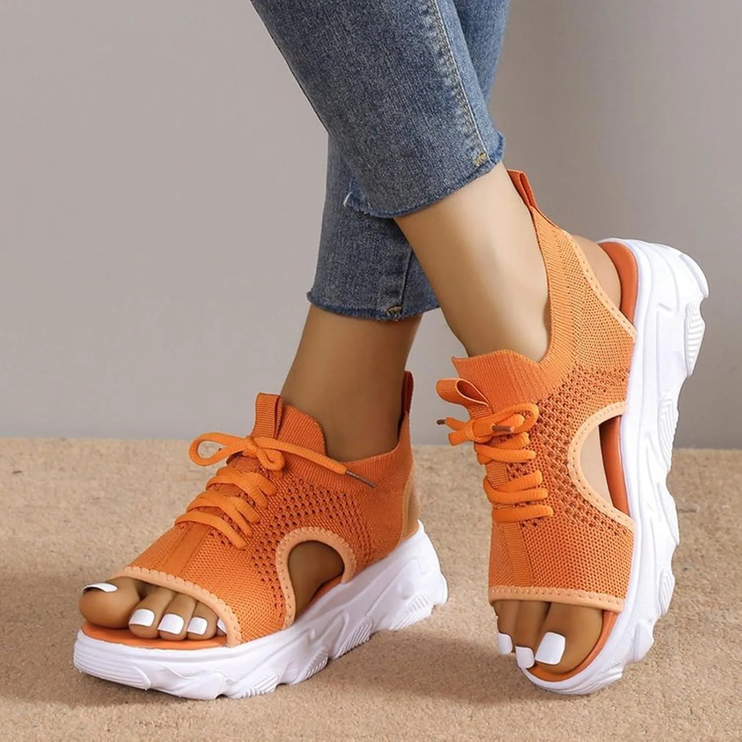 Cute Sandals for Women Summer Washable Slingback Orthopedic Slide Sport Sandals Causal Mesh Open Toe Platform Wedge Sandal with Arch Support Comfy Sports Knit Shoes