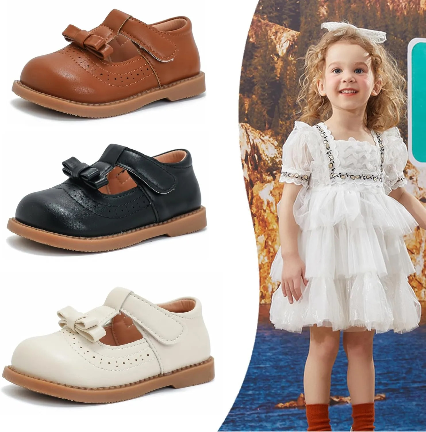 DADAWEN Girl's T-Strap School Uniform Dress Shoe Mary Jane Princess Flat