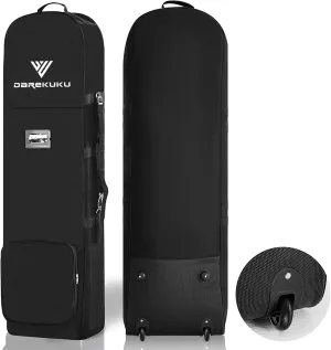 DAREKUKU Soft-Sided Golf Travel Bag with Fixed Buckles, 1200D Heavy Duty Polyester Oxford Wear-Resistant, Foldable & Portable Golf Travel Case for Airlines with Wheels