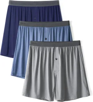 DAVID ARCHY Mens Underwear Bamboo Rayon Boxers for Men Breathable and Cool Men's Boxer Shorts with Button Fly 3 or 5 Pack