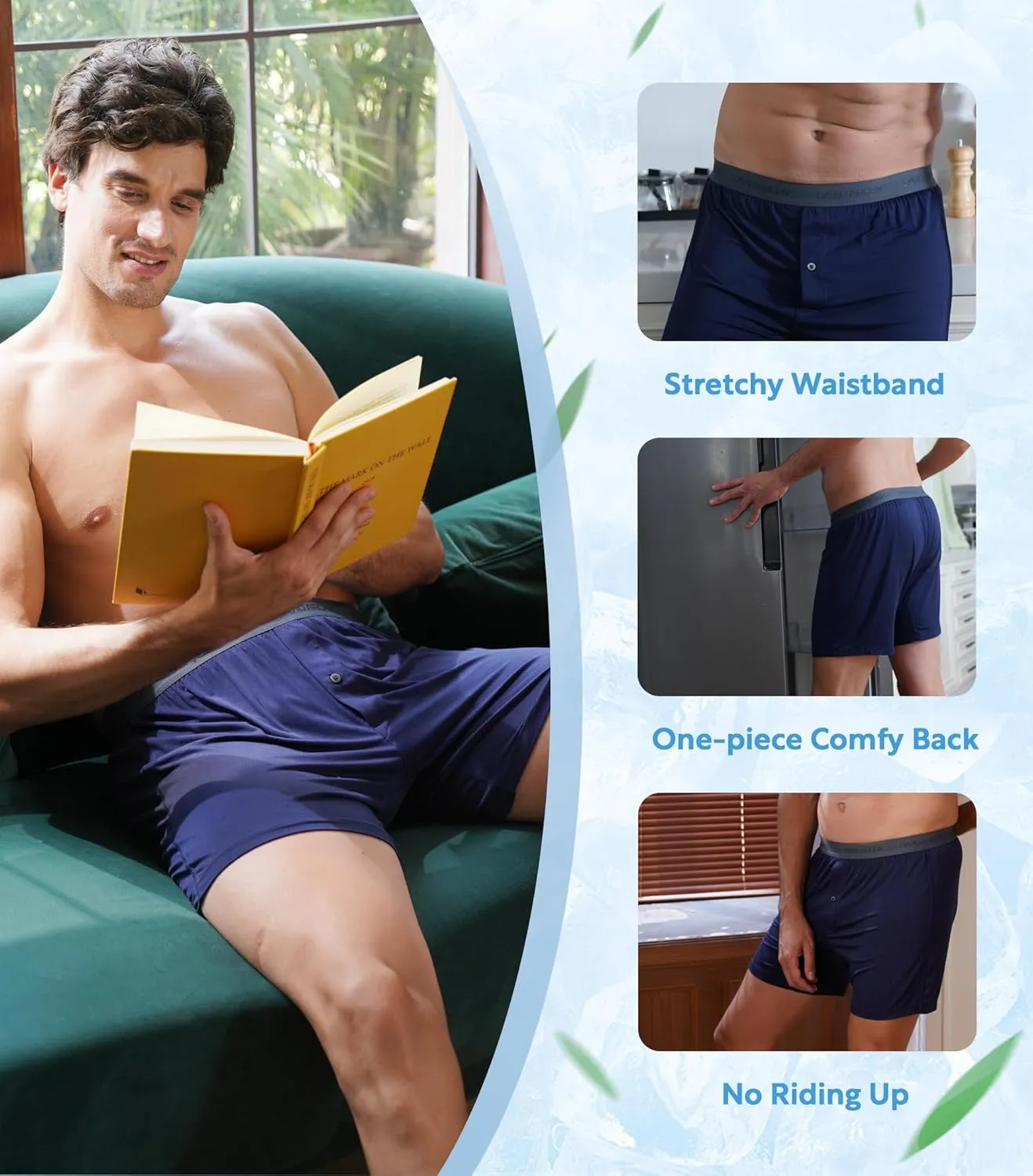 DAVID ARCHY Mens Underwear Bamboo Rayon Boxers for Men Breathable and Cool Men's Boxer Shorts with Button Fly 3 or 5 Pack