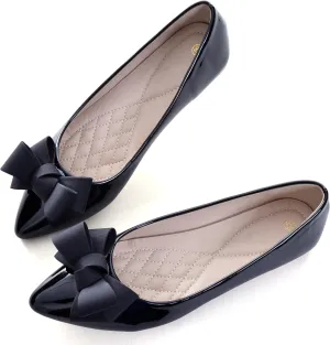 Dear Time Women's Patent Leather Ballet Flat with Bow Comfortable Pointy Slip-on Loafers
