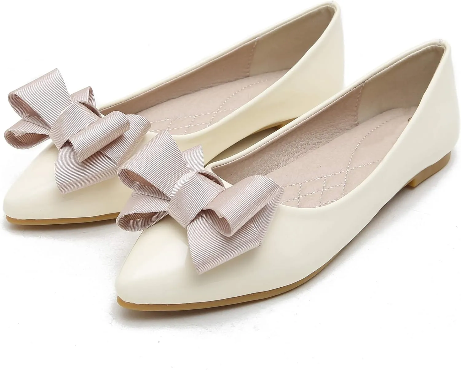 Dear Time Women's Patent Leather Ballet Flat with Bow Comfortable Pointy Slip-on Loafers