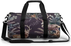 Deer Antlers Pine Tree Hunting Gym Bag Workout Sports Bag Lightweight Tote Duffel Bag Travel Weekender Bag for Women Men