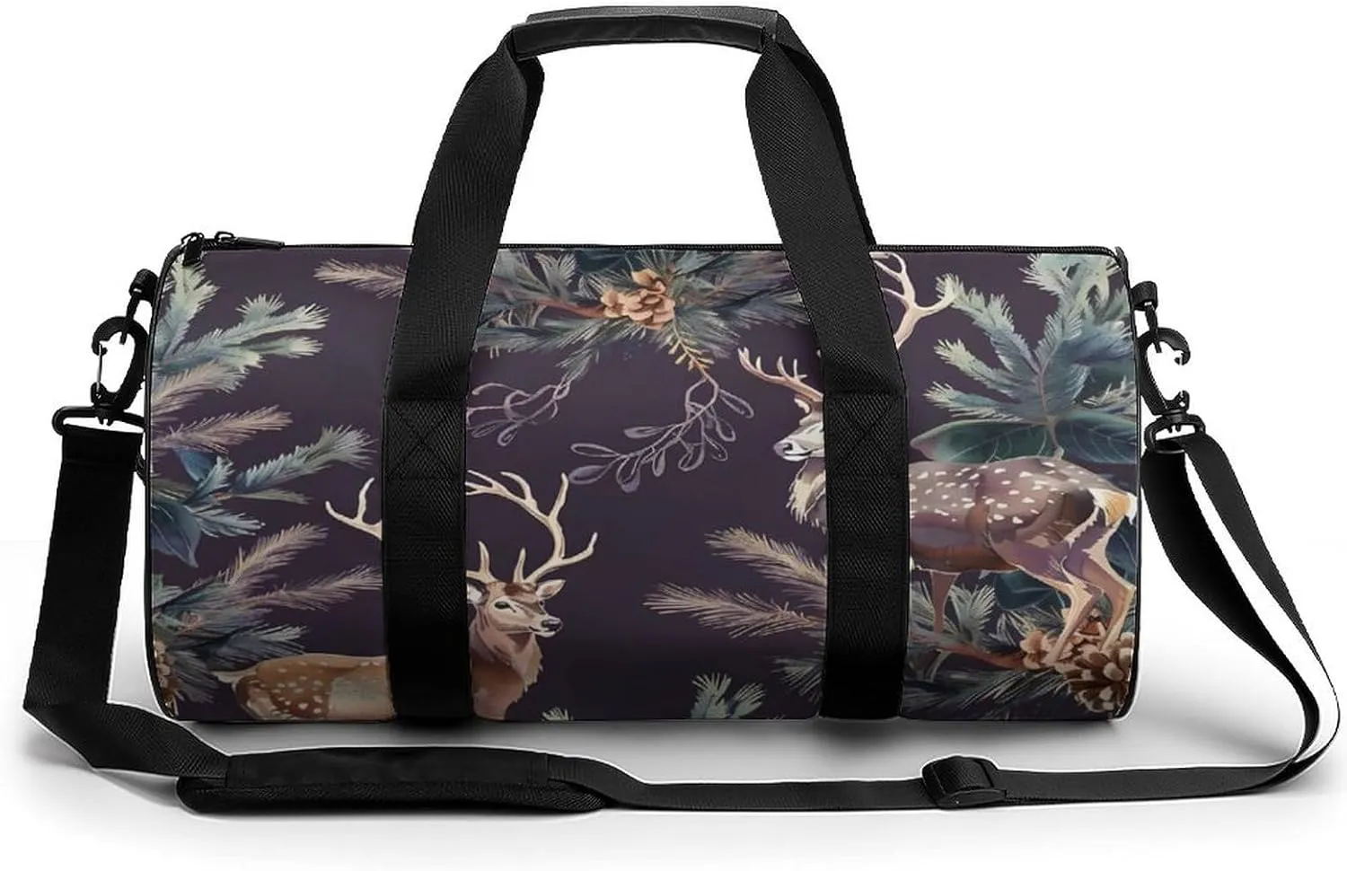 Deer Antlers Pine Tree Hunting Gym Bag Workout Sports Bag Lightweight Tote Duffel Bag Travel Weekender Bag for Women Men