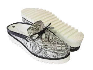 DI CHENZO Women's 955 Black and White Square Print Leather Mule