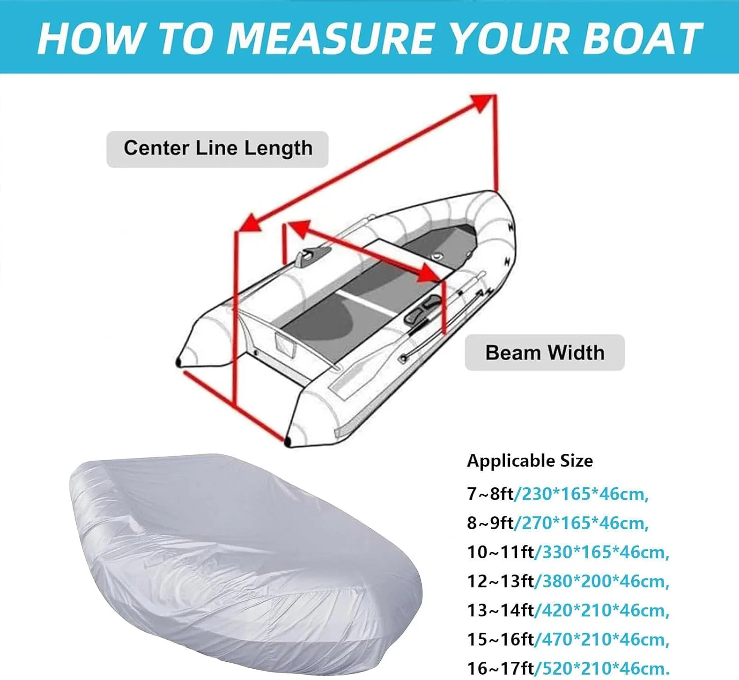 Dinghy Covers 7 Sizes Dinghy Cover UV Resistant Boat Tarp for Inflatable Boat and Dinghy,230 * 165 * 46cm