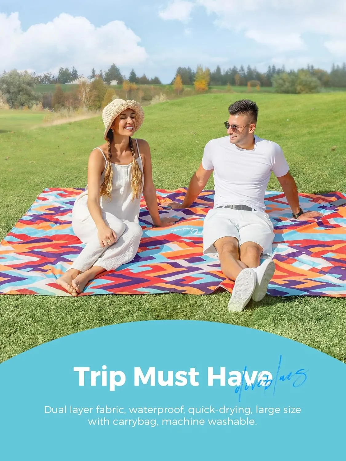 Diveblues Beach Picnic Blanket, Dual Layer, Sandproof Water Resistant Beach Blanket, Packable, Washable, Great for Camping, Outdoors, Festivals, 71"x95" Large Size for Family Trip