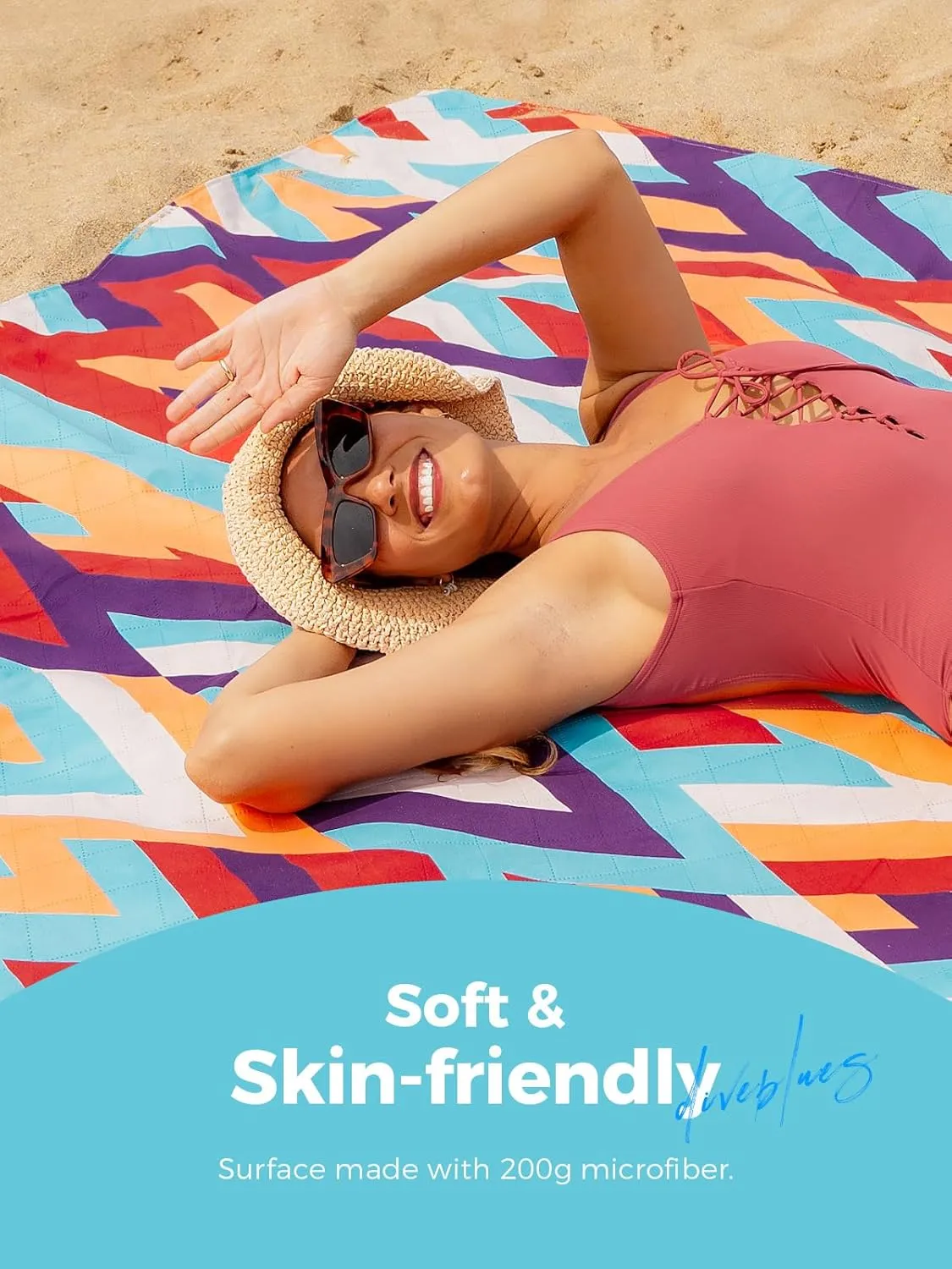 Diveblues Beach Picnic Blanket, Dual Layer, Sandproof Water Resistant Beach Blanket, Packable, Washable, Great for Camping, Outdoors, Festivals, 71"x95" Large Size for Family Trip