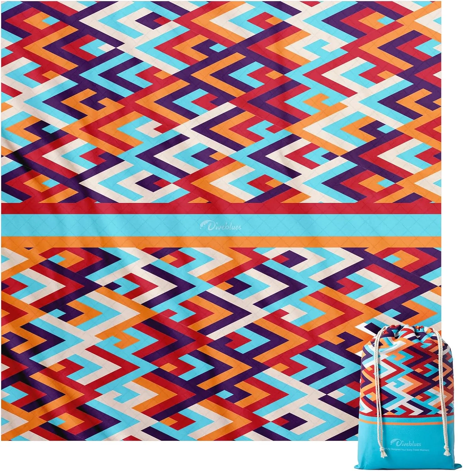 Diveblues Beach Picnic Blanket, Dual Layer, Sandproof Water Resistant Beach Blanket, Packable, Washable, Great for Camping, Outdoors, Festivals, 71"x95" Large Size for Family Trip