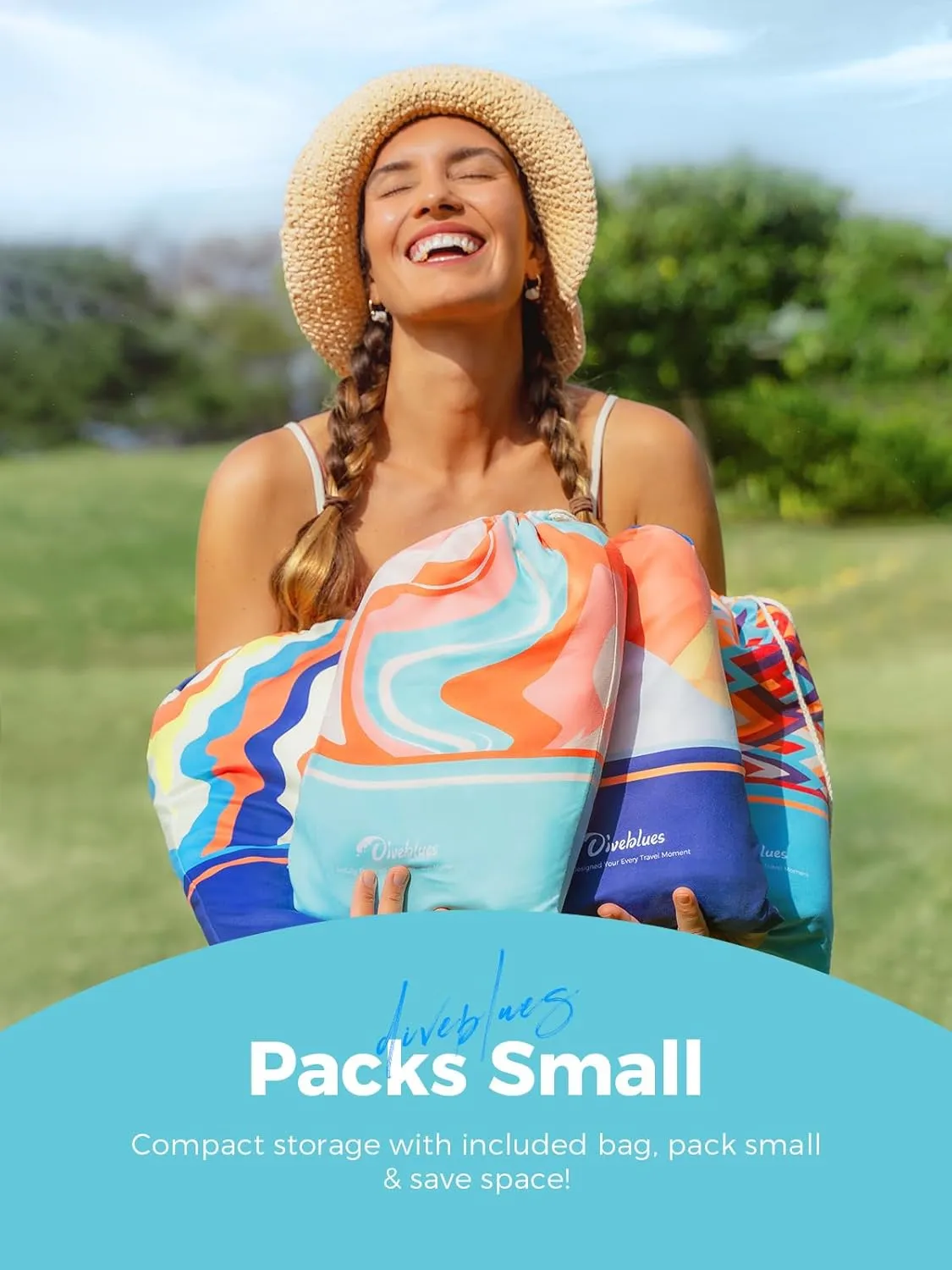 Diveblues Beach Picnic Blanket, Dual Layer, Sandproof Water Resistant Beach Blanket, Packable, Washable, Great for Camping, Outdoors, Festivals, 71"x95" Large Size for Family Trip