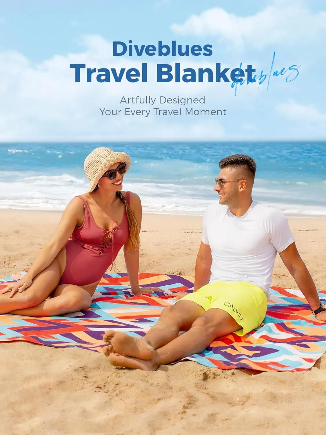 Diveblues Beach Picnic Blanket, Dual Layer, Sandproof Water Resistant Beach Blanket, Packable, Washable, Great for Camping, Outdoors, Festivals, 71"x95" Large Size for Family Trip
